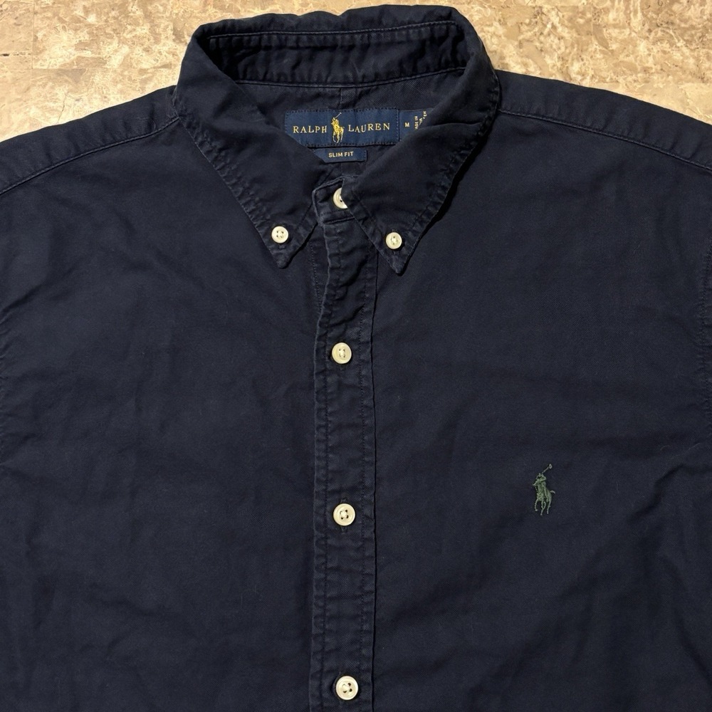 Polo Ralph Lauren Shirt Mens Medium Blue Slim Fit Oxford Short Sleeve OCBD